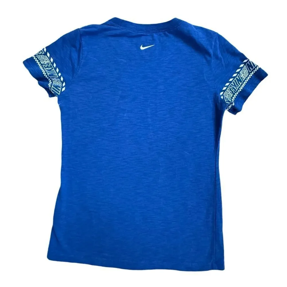 Nike Tee Shirt Women’s Tshirt Dri-fit Spellout Logo Blue & White Short Sleeve XS